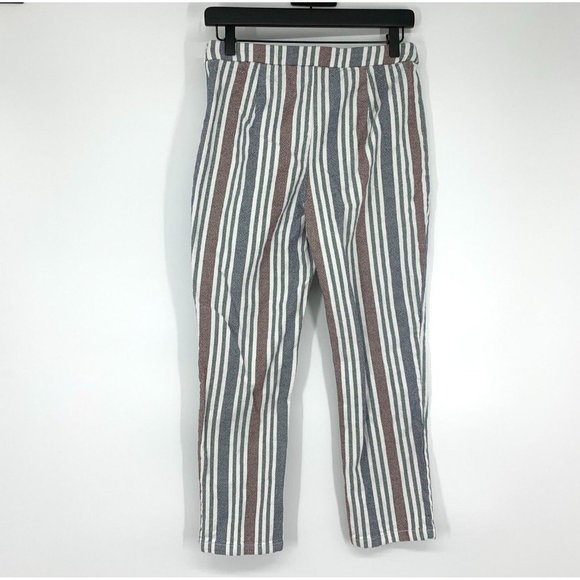 Free People Pants Stripe Mod Linen Blend Skinny Ankle Crop - Picture 8 of 12